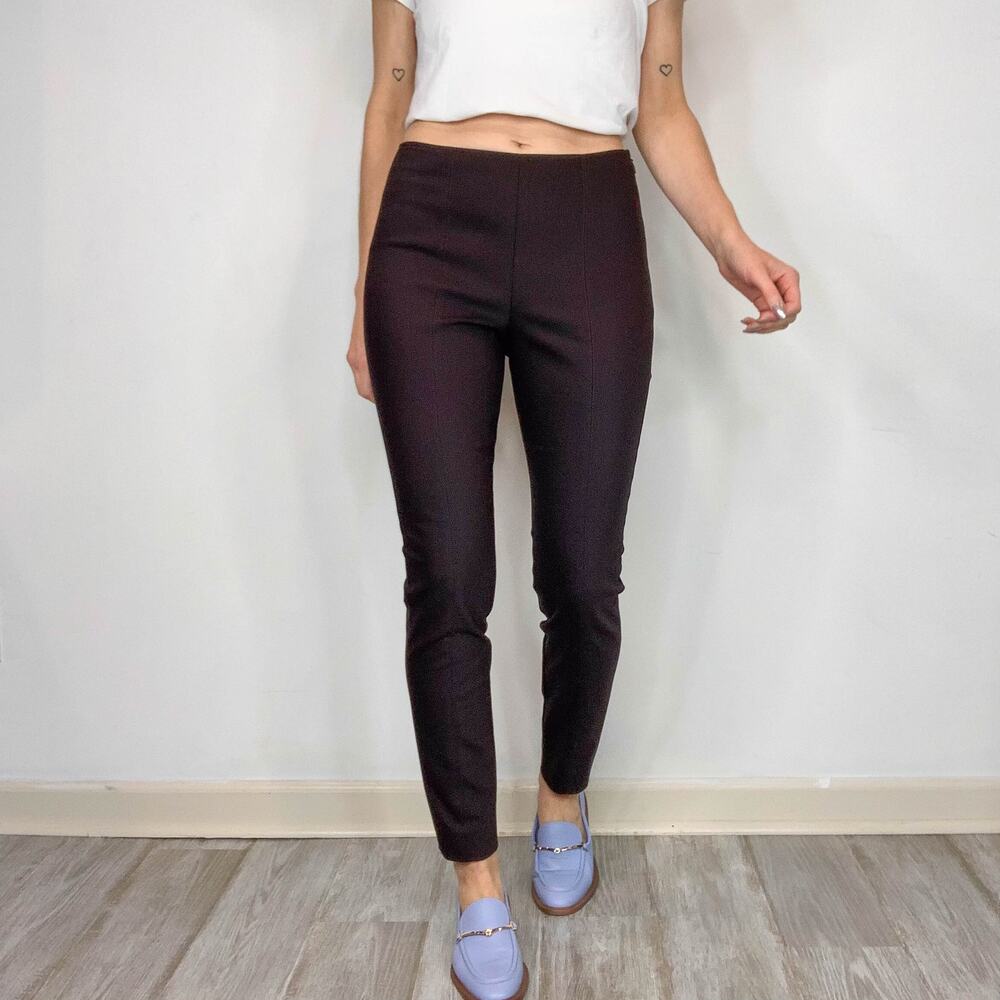 ST. JOHN faux leather pants skinny leg flat front chocolate brown mid rise 3006